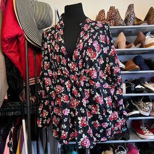 Faux Wrap Floral Blouse